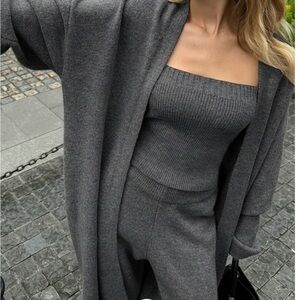 Commense Three-Piece Knit Bustier Cardigan Pant Set Grey XL  SPU:  OA251013073